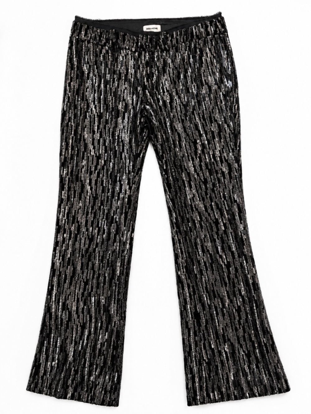 Zadig & Voltaire Polis Velours Paillettes Black Silver Sequin Velvet Pants FR 34